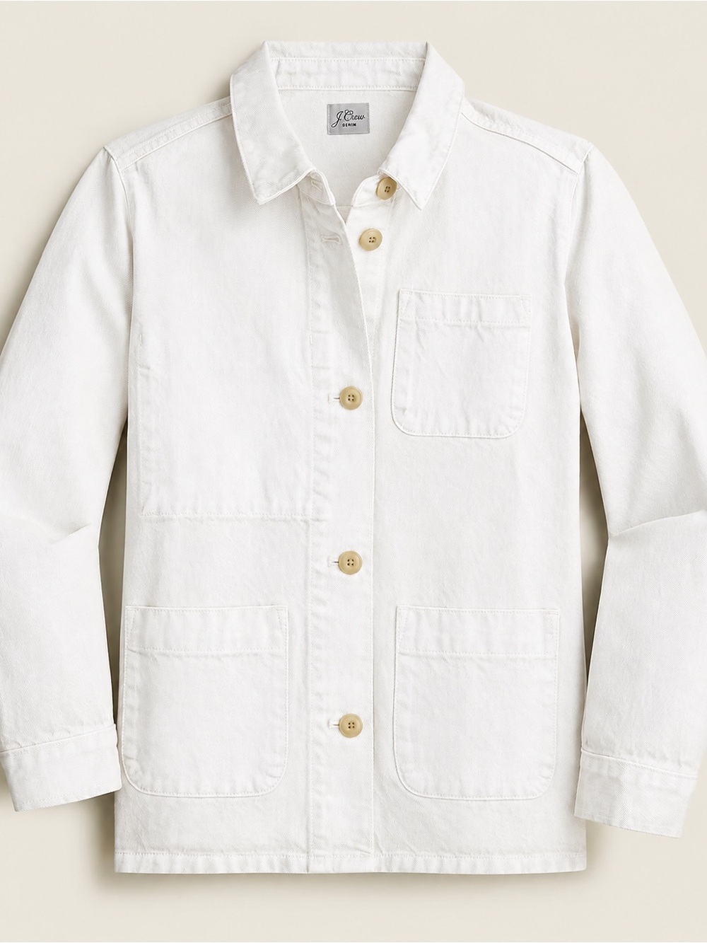 JCREW Denim Garment Dyed Ivory White Chore Jacket M Minimalist Coastal
